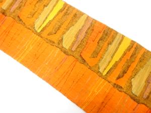 手織り真綿紬　抽象模様織り出し　名古屋帯